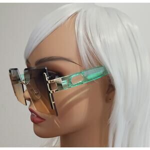 Sunglasses Women Green Oversized Geometric Soft Handles